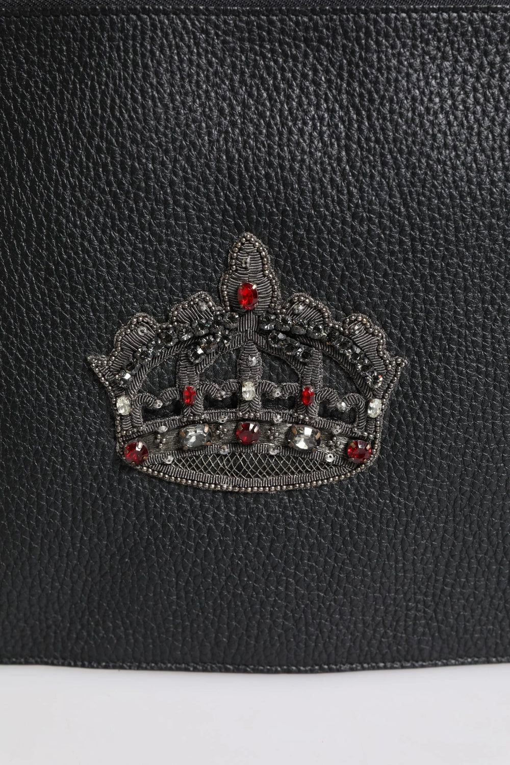 Dolce & Gabbana Black Calfskin Crown Embellished Clutch Pouch Bag - Clutch Bags