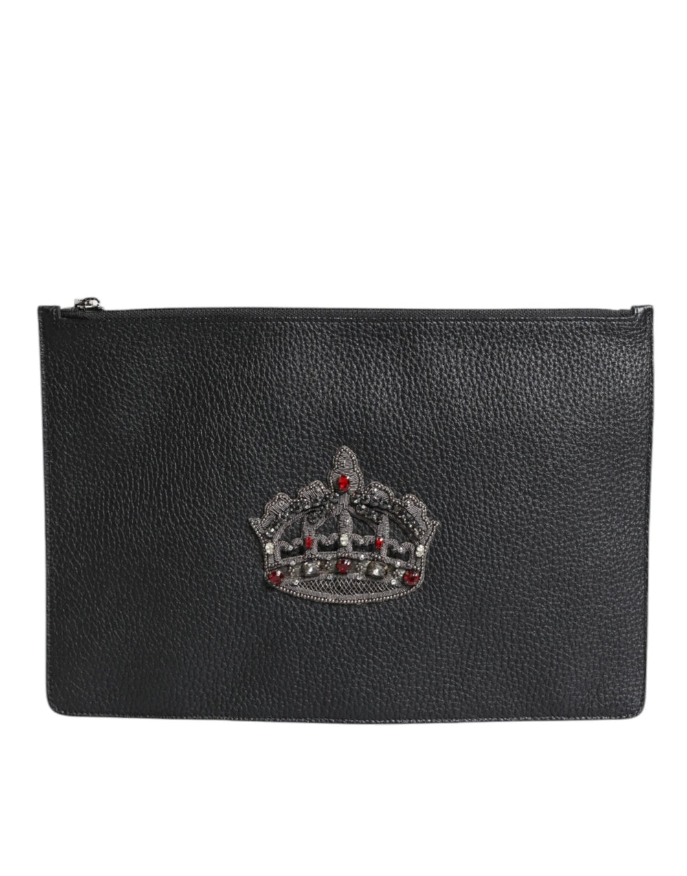 Dolce & Gabbana Black Calfskin Crown Embellished Clutch Pouch Bag - Clutch Bags