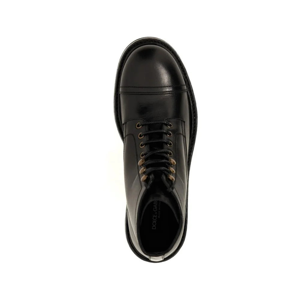 Dolce & Gabbana Black Calfskin Lace-Up Boots