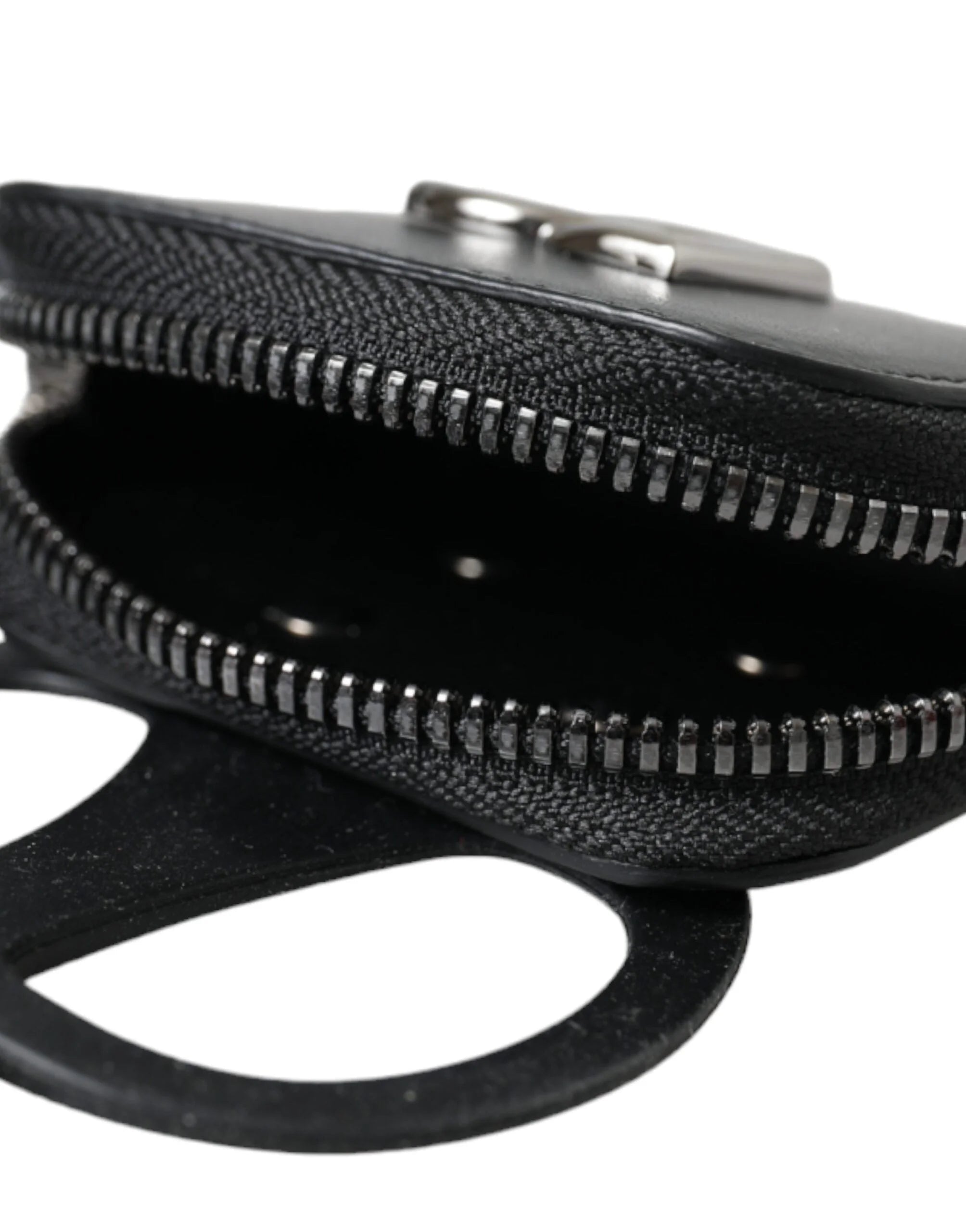 Dolce & Gabbana Black Calfskin Leather DG Logo Coin Purse Lanyard Wallet - Wallets