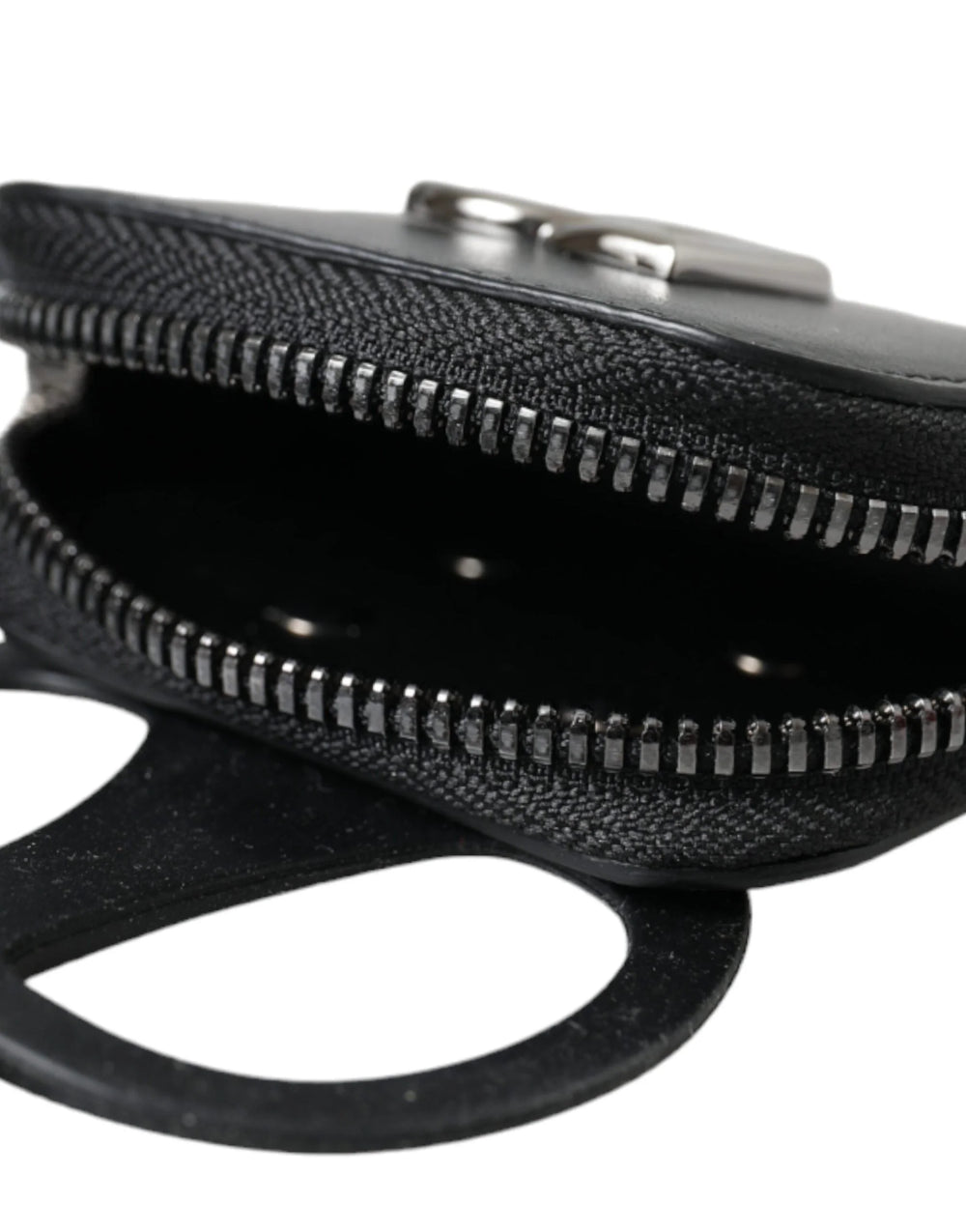 Dolce & Gabbana Black Calfskin Leather DG Logo Coin Purse Lanyard Wallet - Wallets