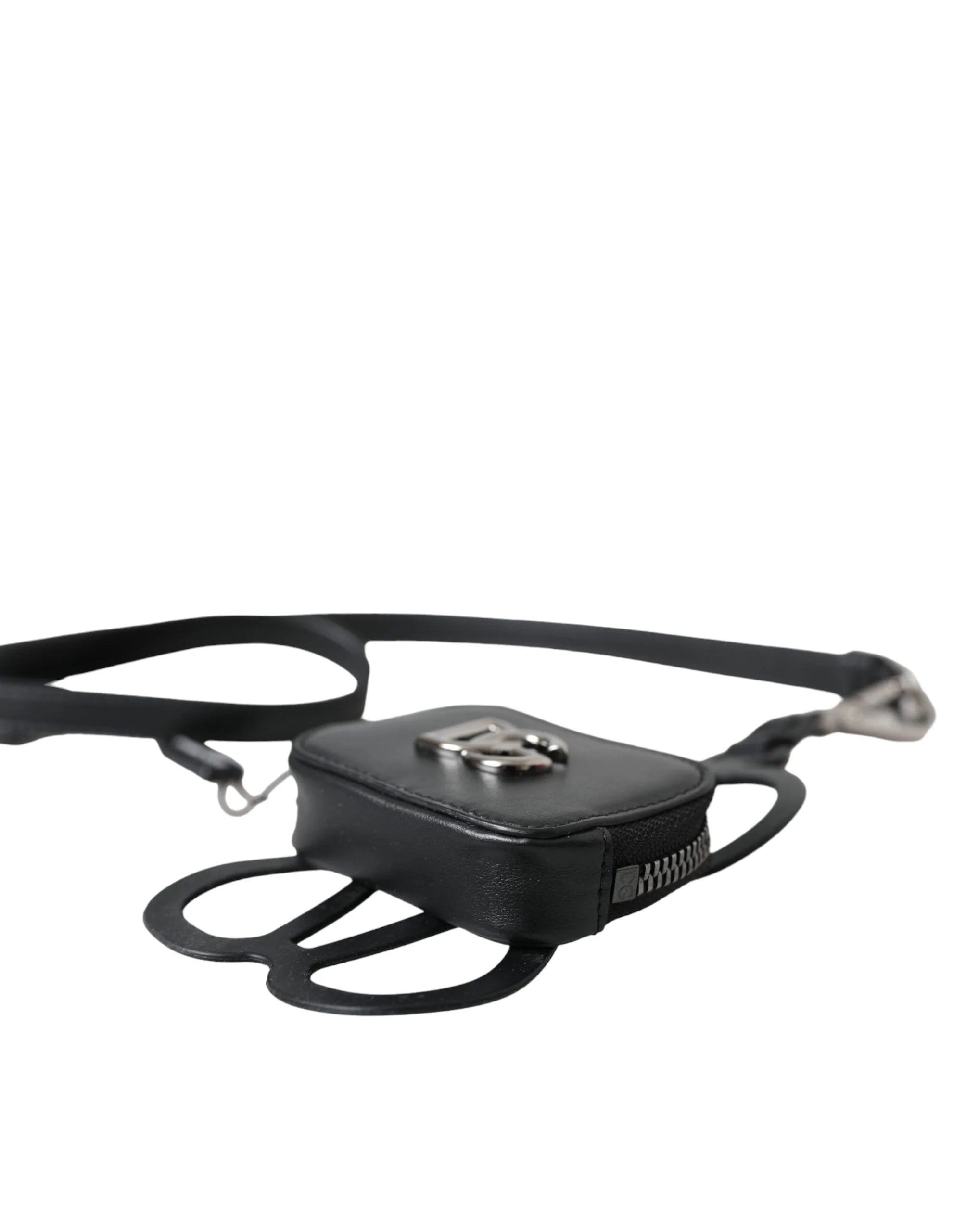 Dolce & Gabbana Black Calfskin Leather DG Logo Coin Purse Lanyard Wallet - Wallets