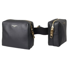 Dolce & Gabbana Black Calfskin Leather Double Waist Belt Fanny Pack Bag - Fanny Packs