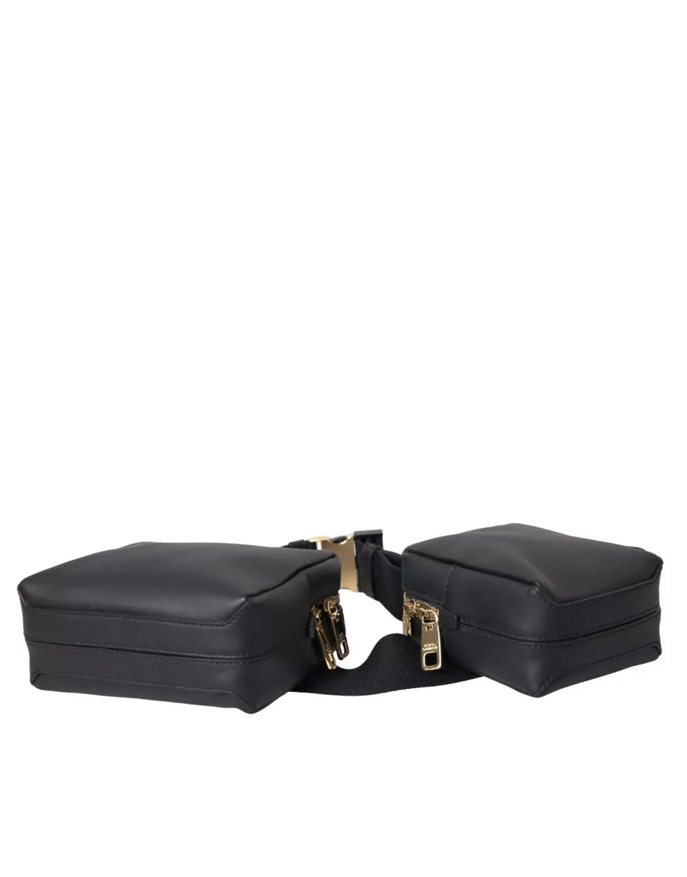 Dolce & Gabbana Black Calfskin Leather Double Waist Belt Fanny Pack Bag - Fanny Packs