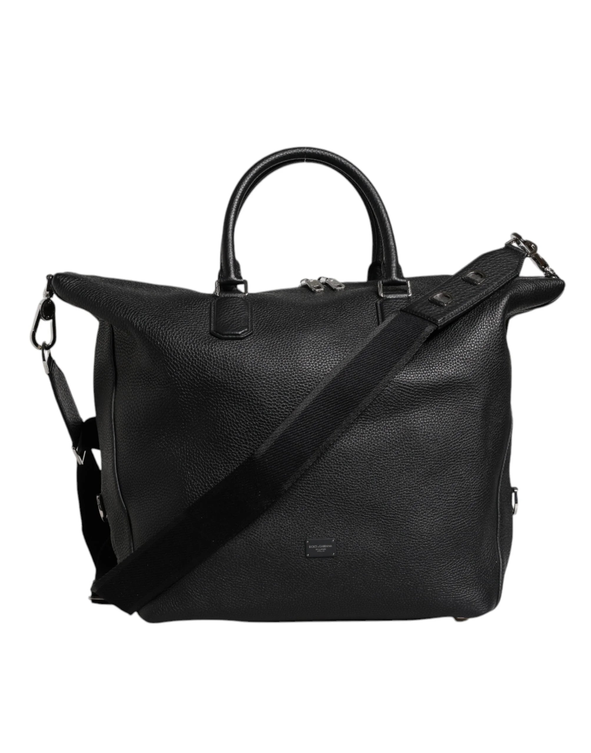 Dolce & Gabbana Black Calfskin Leather Hand Shoulder Duffle Bag - Duffel Bags
