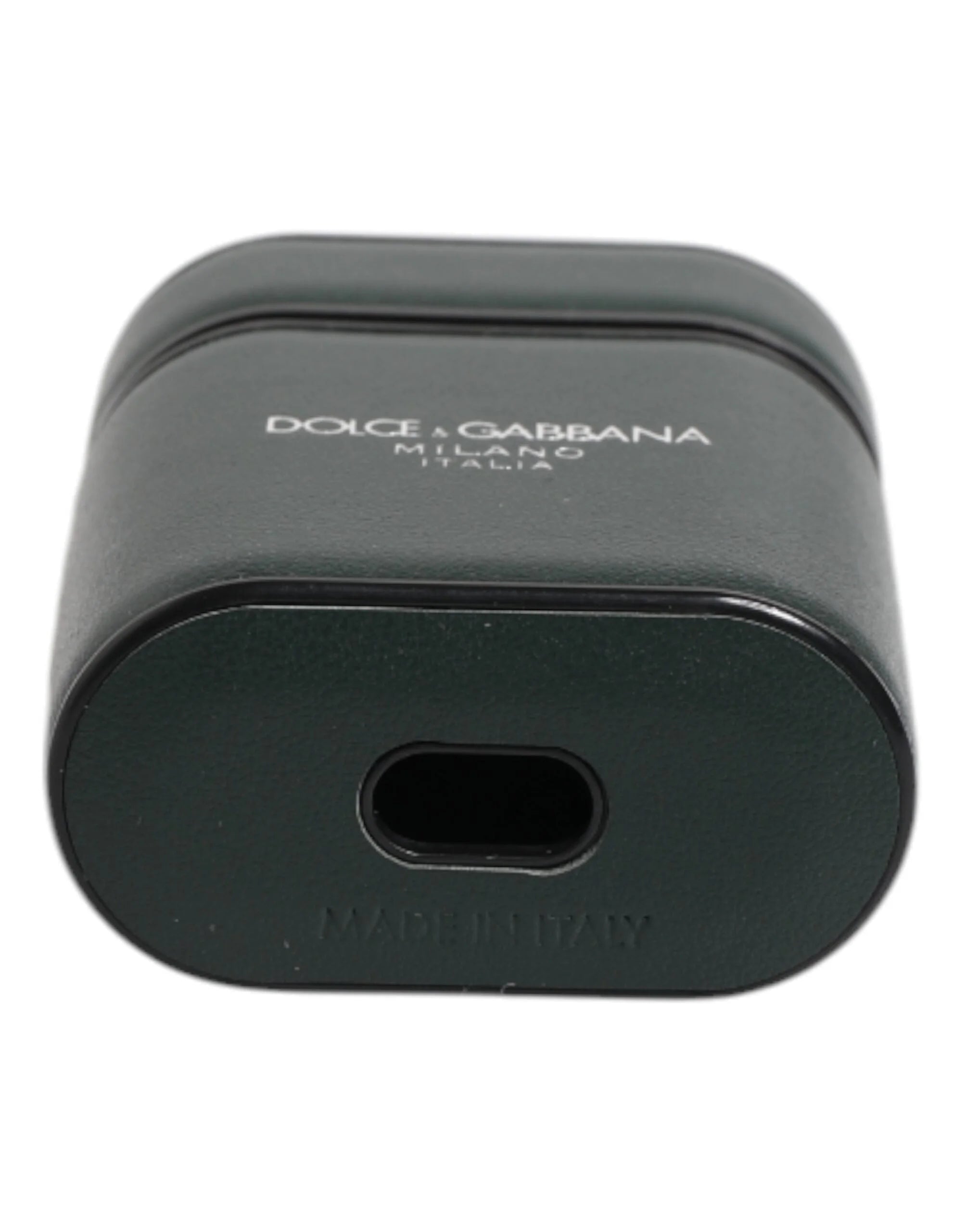 Dolce & Gabbana Black Calfskin Leather Logo Print Flip Holder Airpods Case - Headphone Carrying Cases