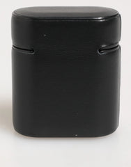Dolce & Gabbana Black Calfskin Leather Logo Print Flip Holder Airpods Case - Headphone Carrying Cases