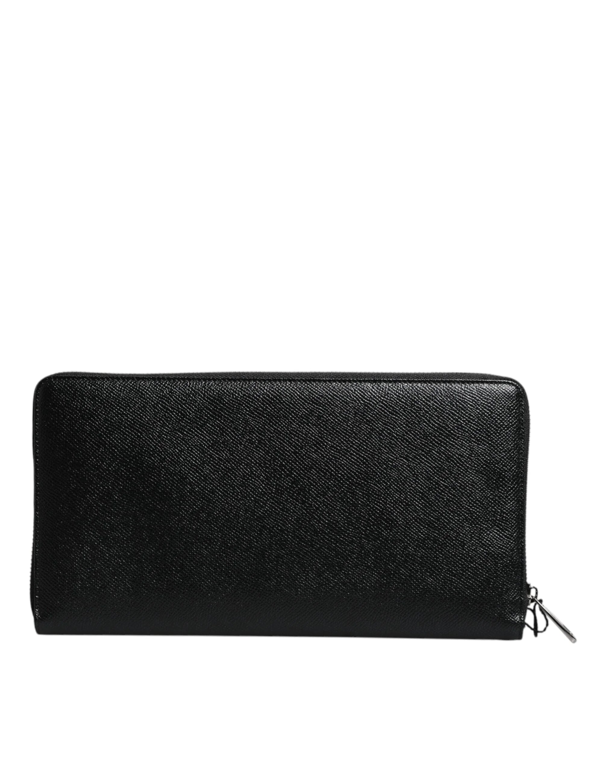 Dolce & Gabbana Black Calfskin Leather Logo Zip Around Continental Wallet - Wallets