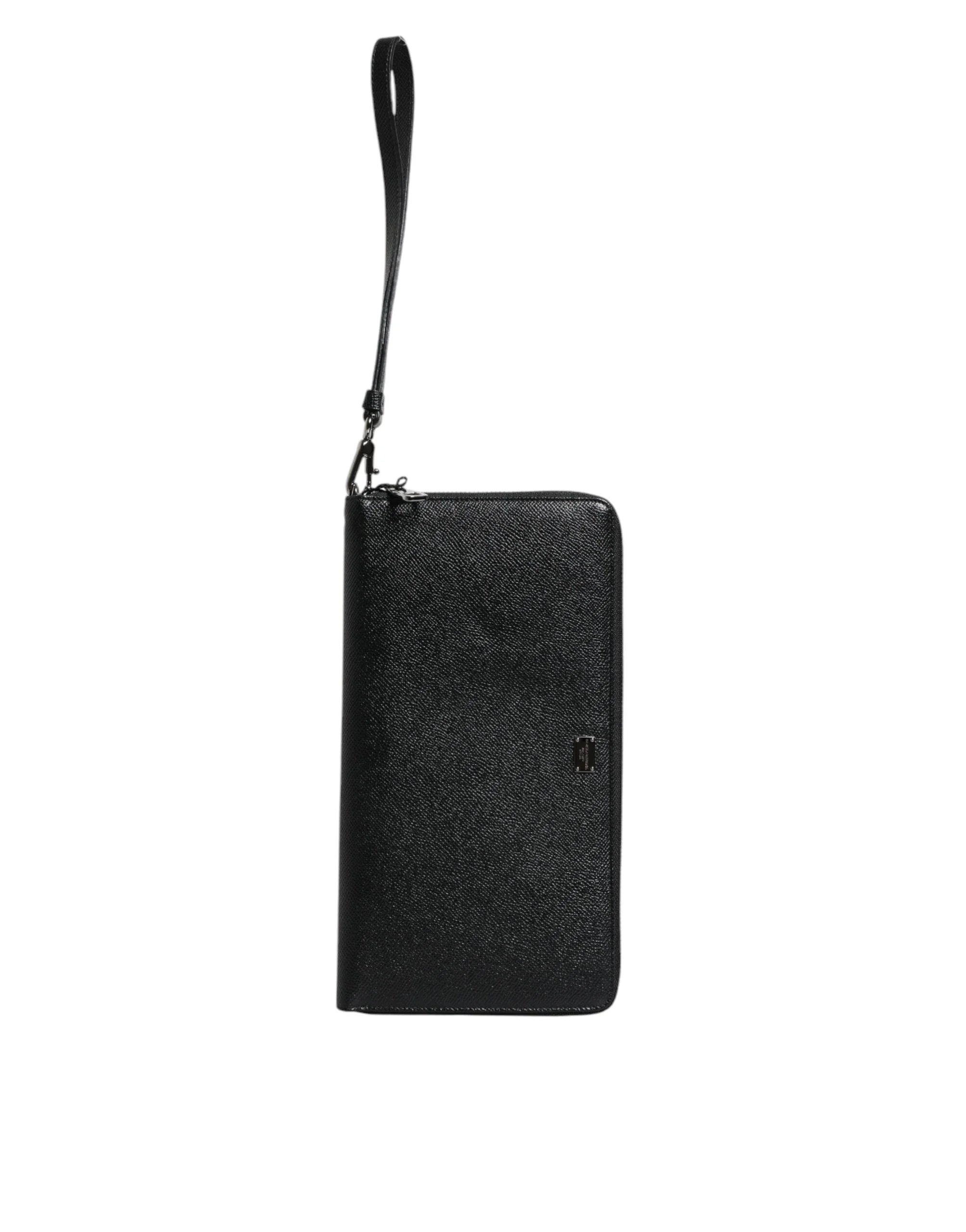 Dolce & Gabbana Black Calfskin Leather Logo Zip Around Continental Wallet - Wallets