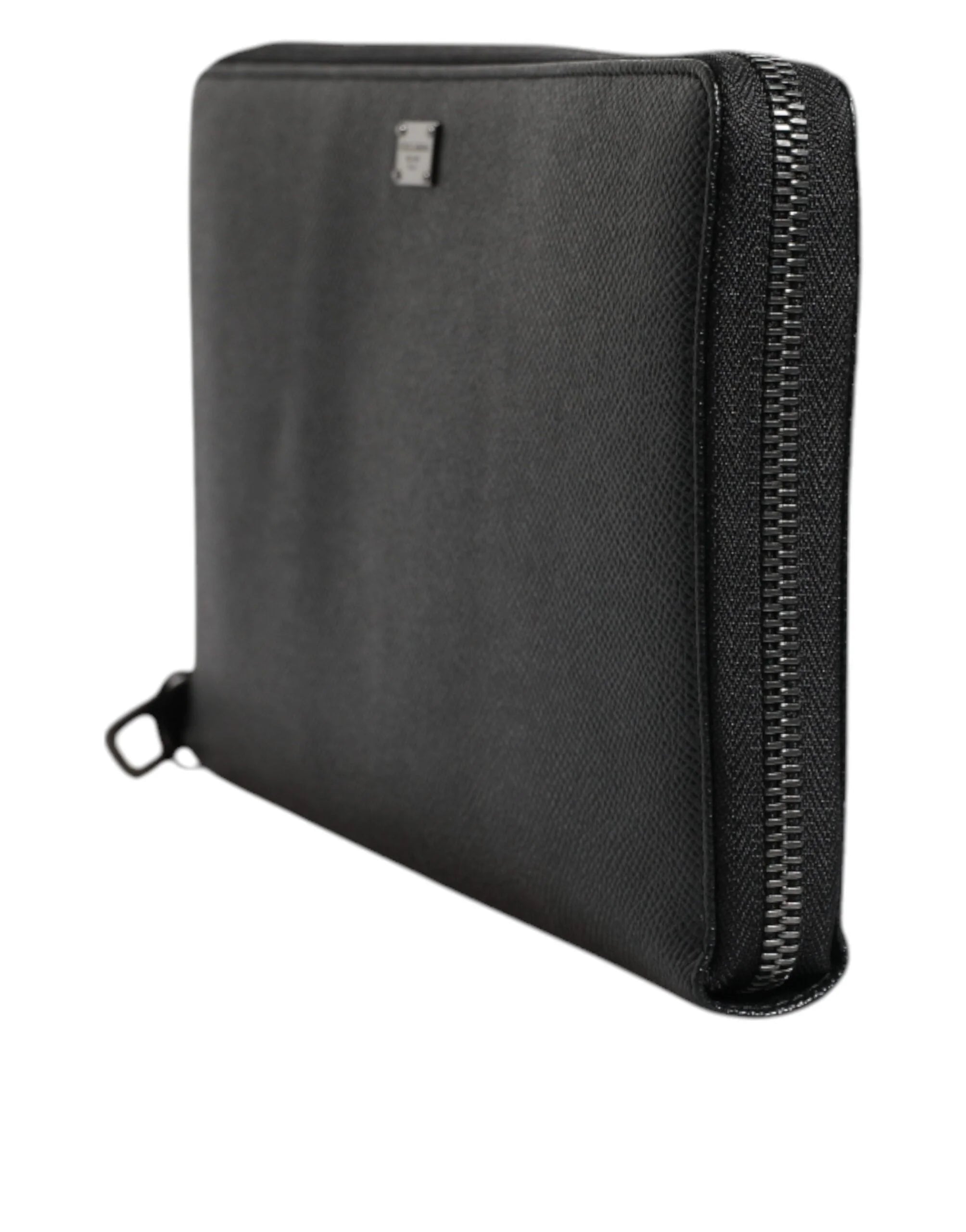 Dolce & Gabbana Black Calfskin Leather Logo Zip Around Continental Wallet - Wallets