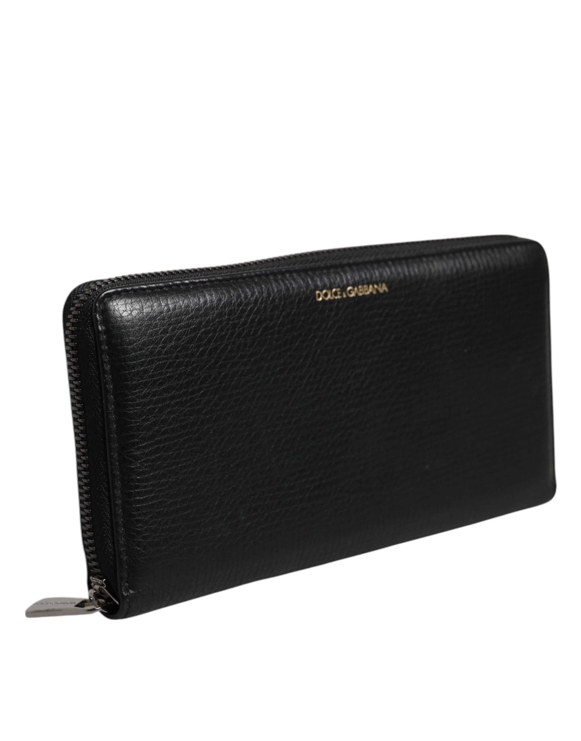 Dolce & Gabbana Black Calfskin Leather Logo Zip Around Continental Wallet - Wallets