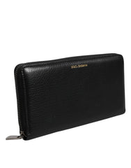 Dolce & Gabbana Black Calfskin Leather Logo Zip Around Continental Wallet - Wallets