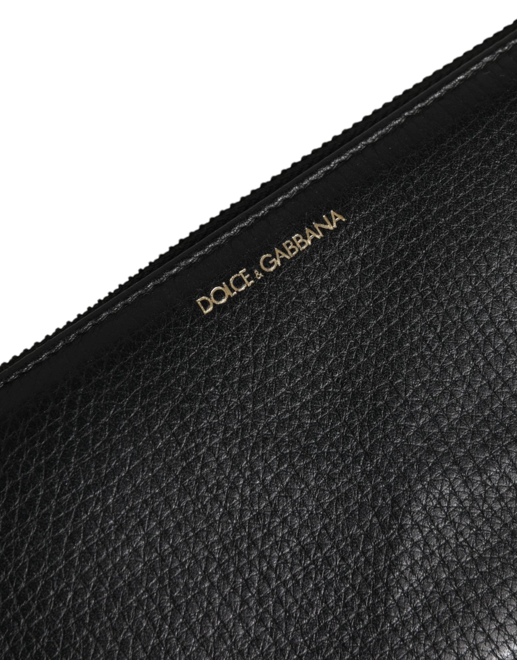 Dolce & Gabbana Black Calfskin Leather Logo Zip Around Continental Wallet - Wallets