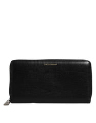 Dolce & Gabbana Black Calfskin Leather Logo Zip Around Continental Wallet - Wallets