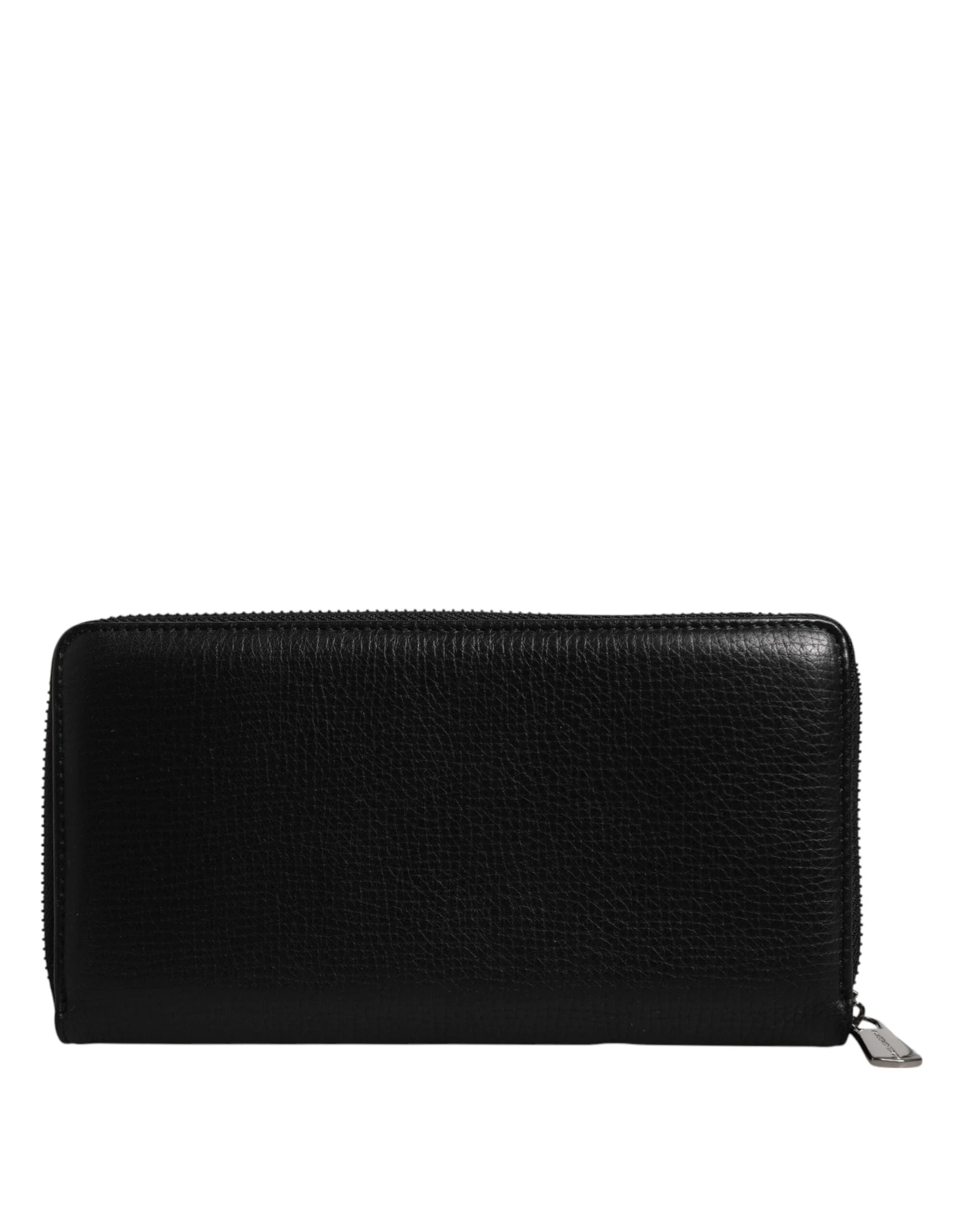 Dolce & Gabbana Black Calfskin Leather Logo Zip Around Continental Wallet - Wallets