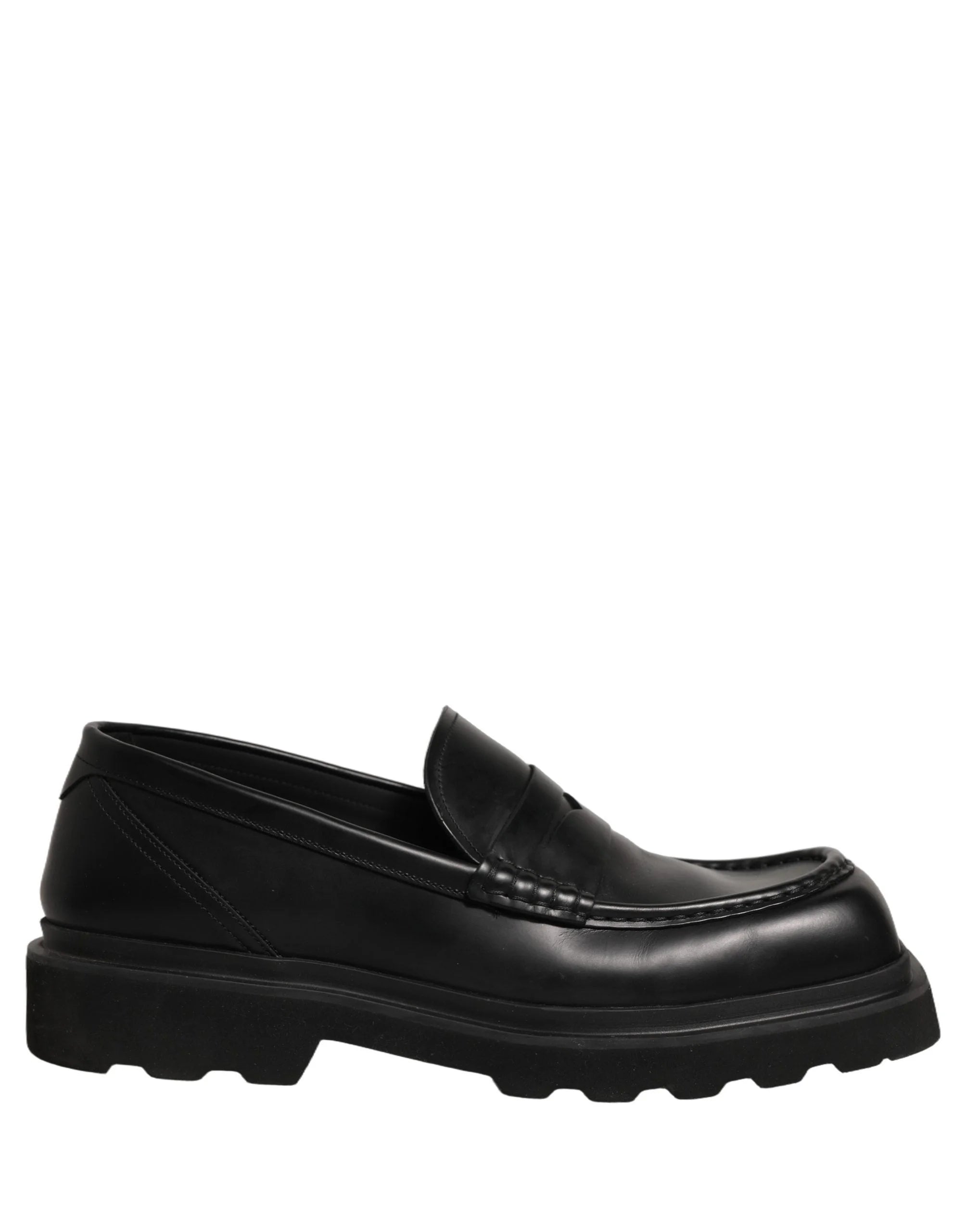 Dolce & Gabbana Black Calfskin Leather Men Dress Loafer Shoes - EU45/US12
