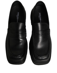 Dolce & Gabbana Black Calfskin Leather Men Dress Loafer Shoes - EU45/US12
