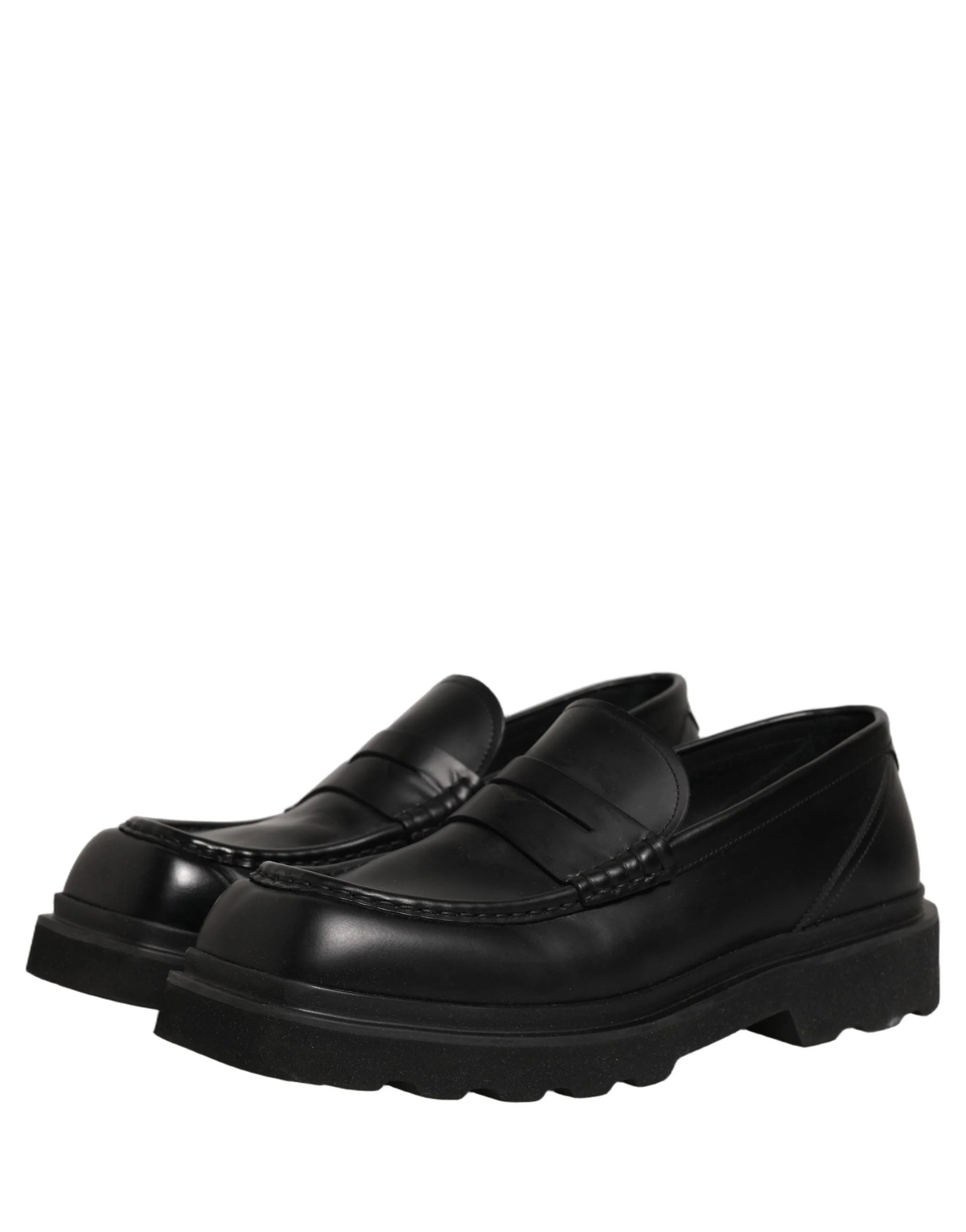 Dolce & Gabbana Black Calfskin Leather Men Dress Loafer Shoes - EU45/US12