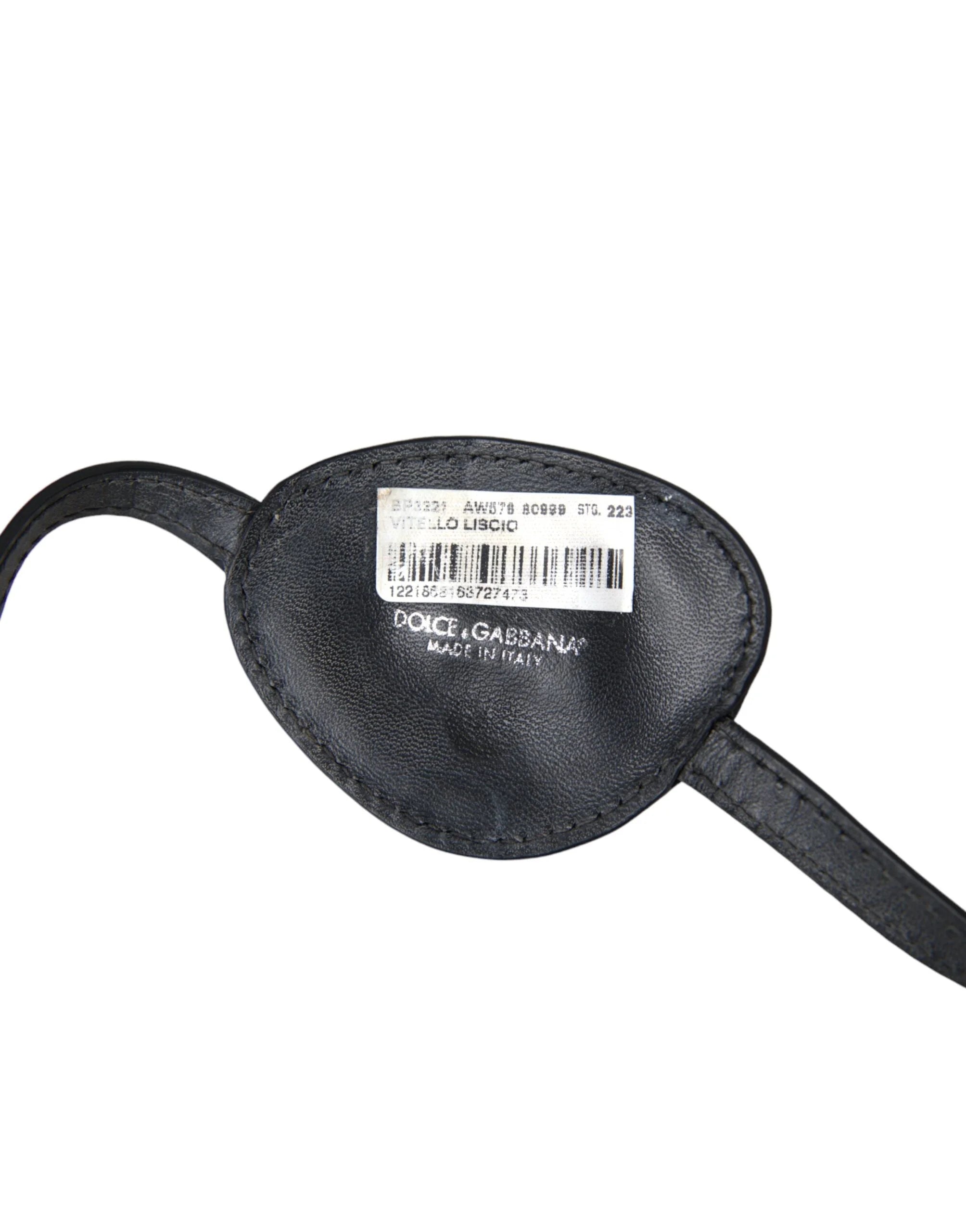 Dolce & Gabbana Black Calfskin Leather Metal DG Logo Eye Patch - Fashion Face Masks