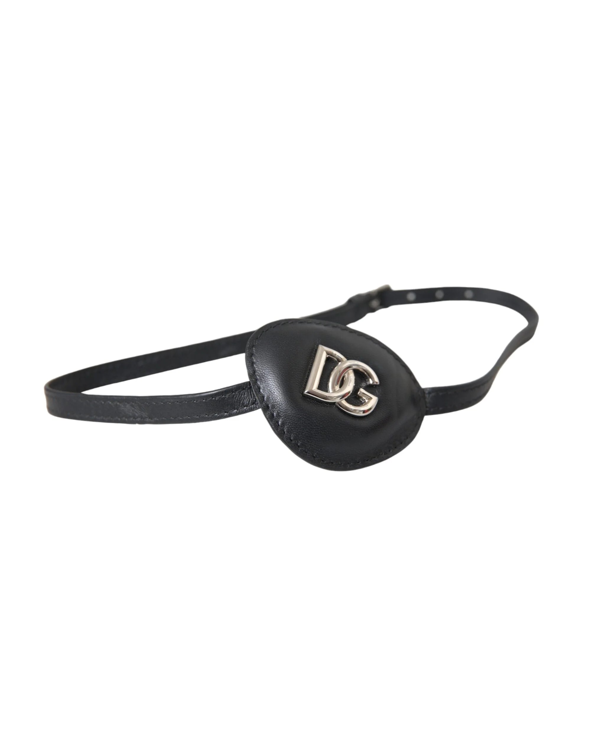 Dolce & Gabbana Black Calfskin Leather Metal DG Logo Eye Patch - Fashion Face Masks