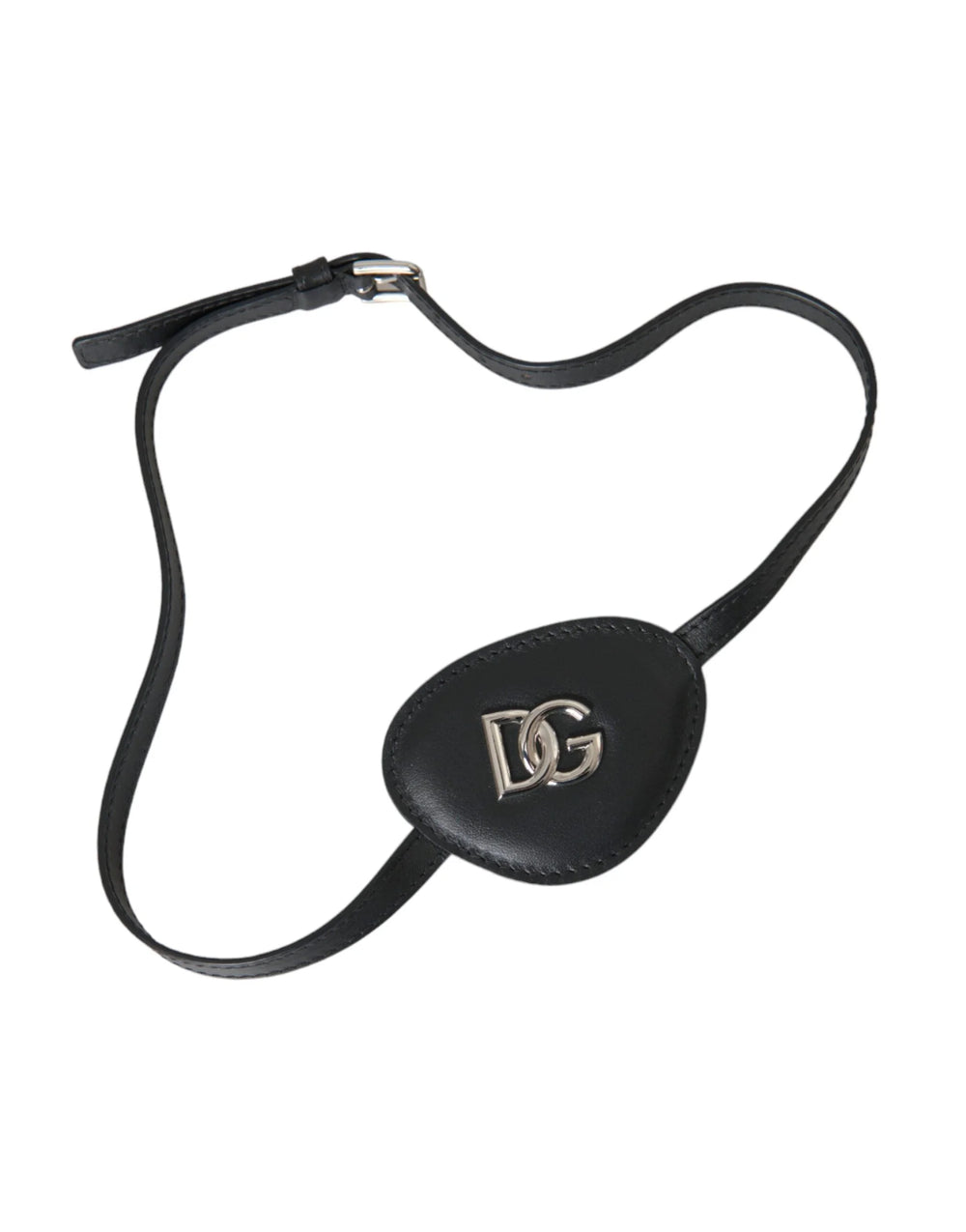 Dolce & Gabbana Black Calfskin Leather Metal DG Logo Eye Patch - Fashion Face Masks