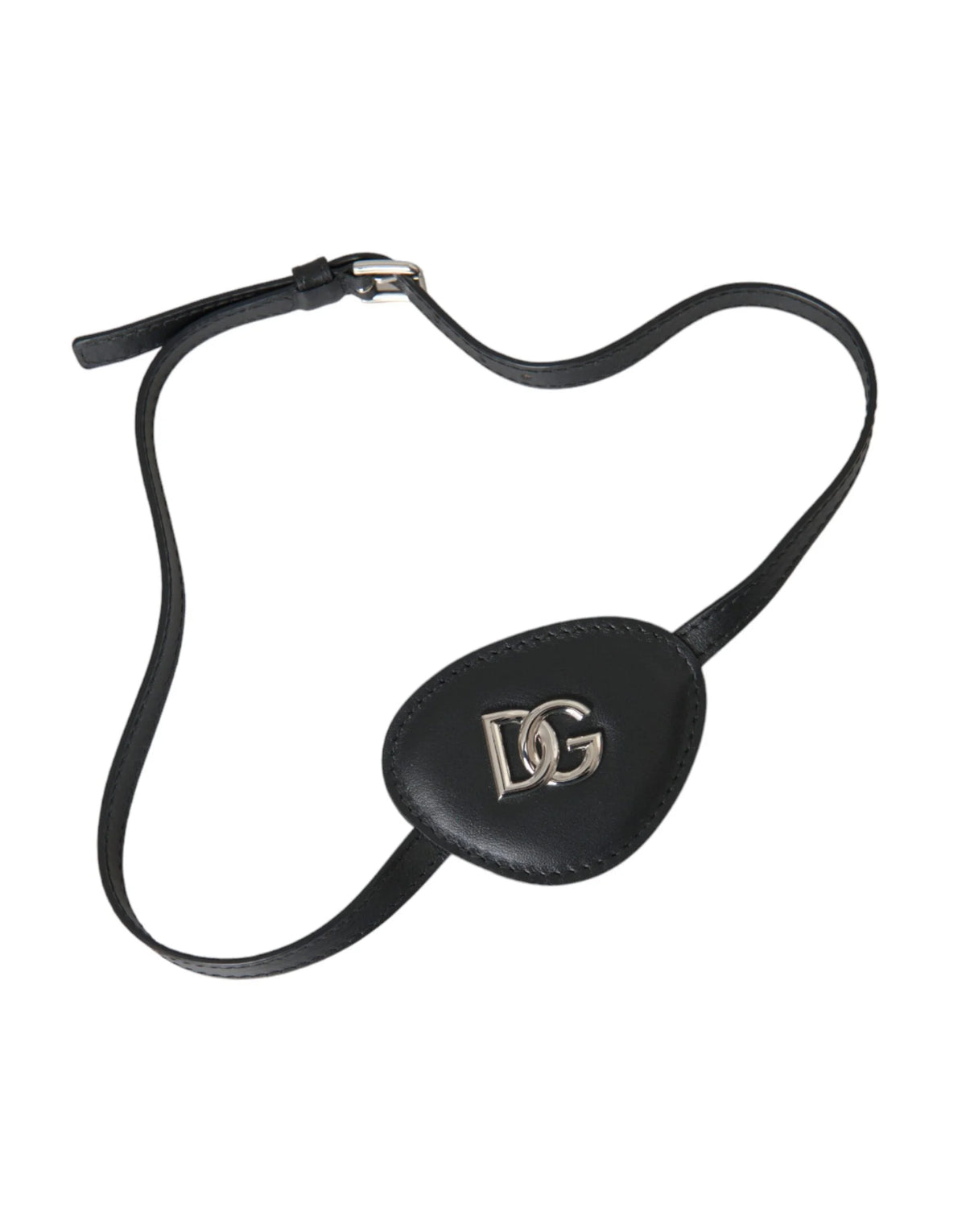Dolce & Gabbana Black Calfskin Leather Metal DG Logo Eye Patch - Fashion Face Masks