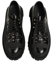 Dolce & Gabbana Black Calfskin Leather Trekking Derby Shoes