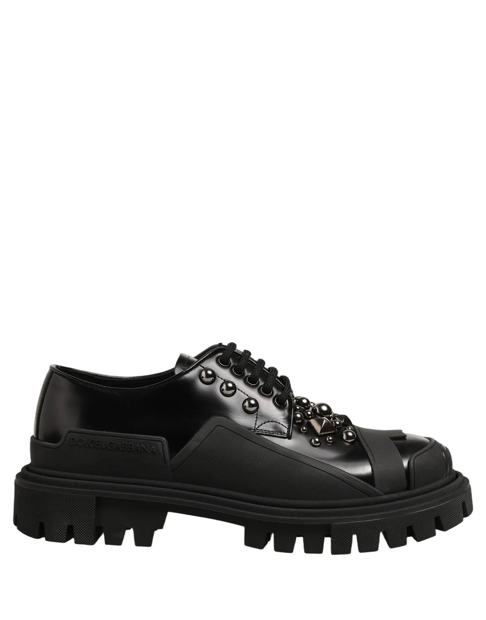 Dolce & Gabbana Black Calfskin Leather Trekking Derby Shoes