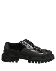Dolce & Gabbana Black Calfskin Leather Trekking Derby Shoes