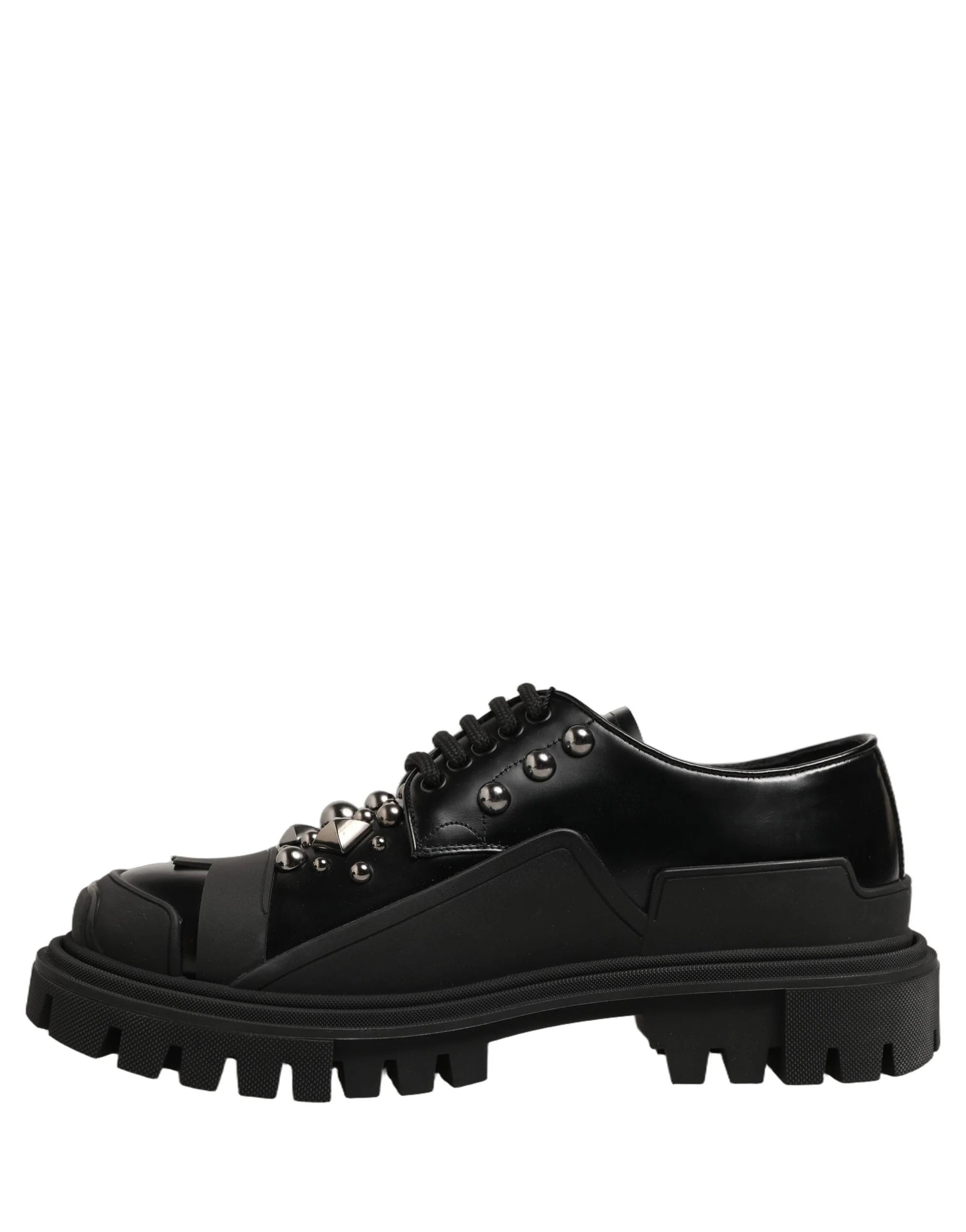 Dolce & Gabbana Black Calfskin Leather Trekking Derby Shoes
