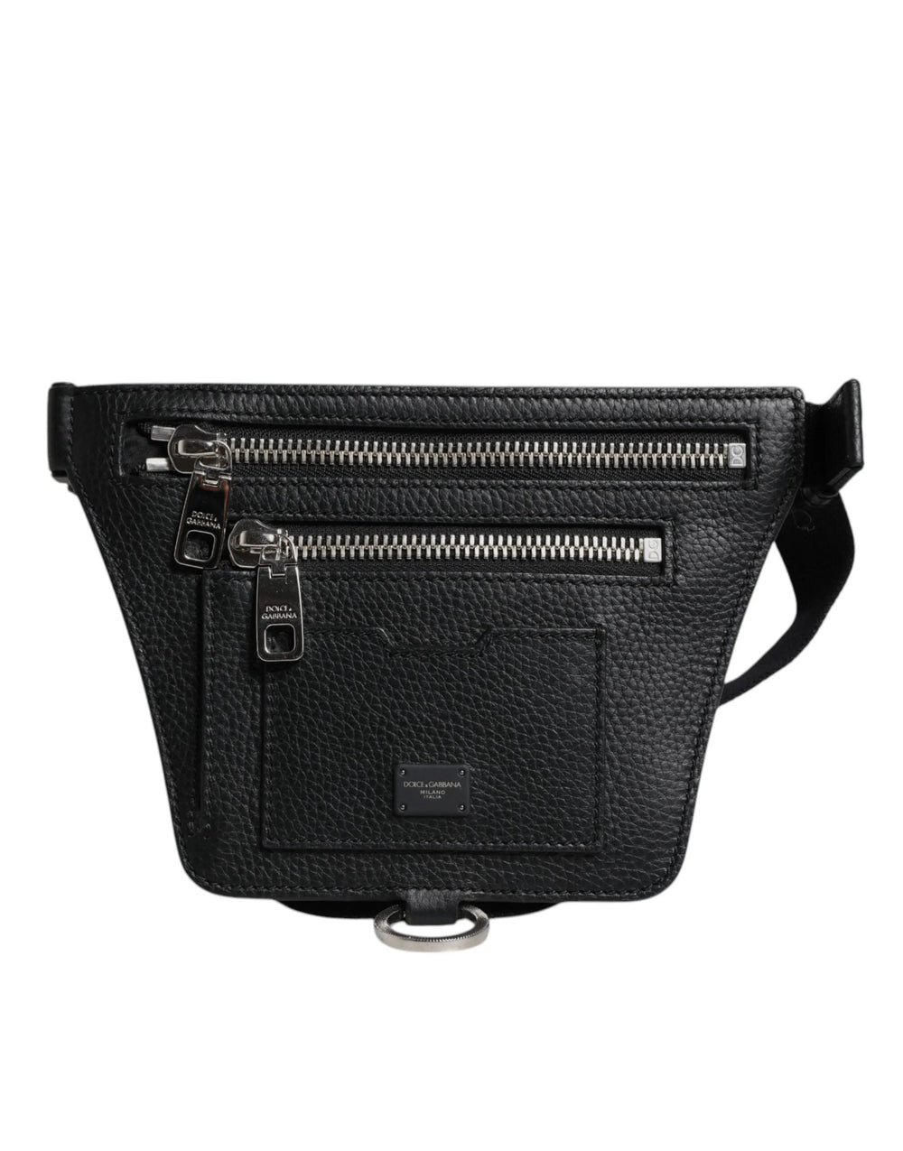 Dolce & Gabbana Black Calfskin Logo Plaque Belt Waist Men Fanny Pack Bag - Fanny Packs