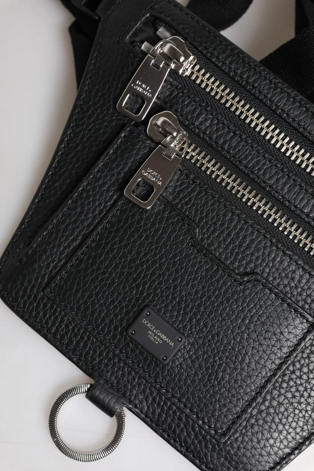 Dolce & Gabbana Black Calfskin Logo Plaque Belt Waist Men Fanny Pack Bag - Fanny Packs