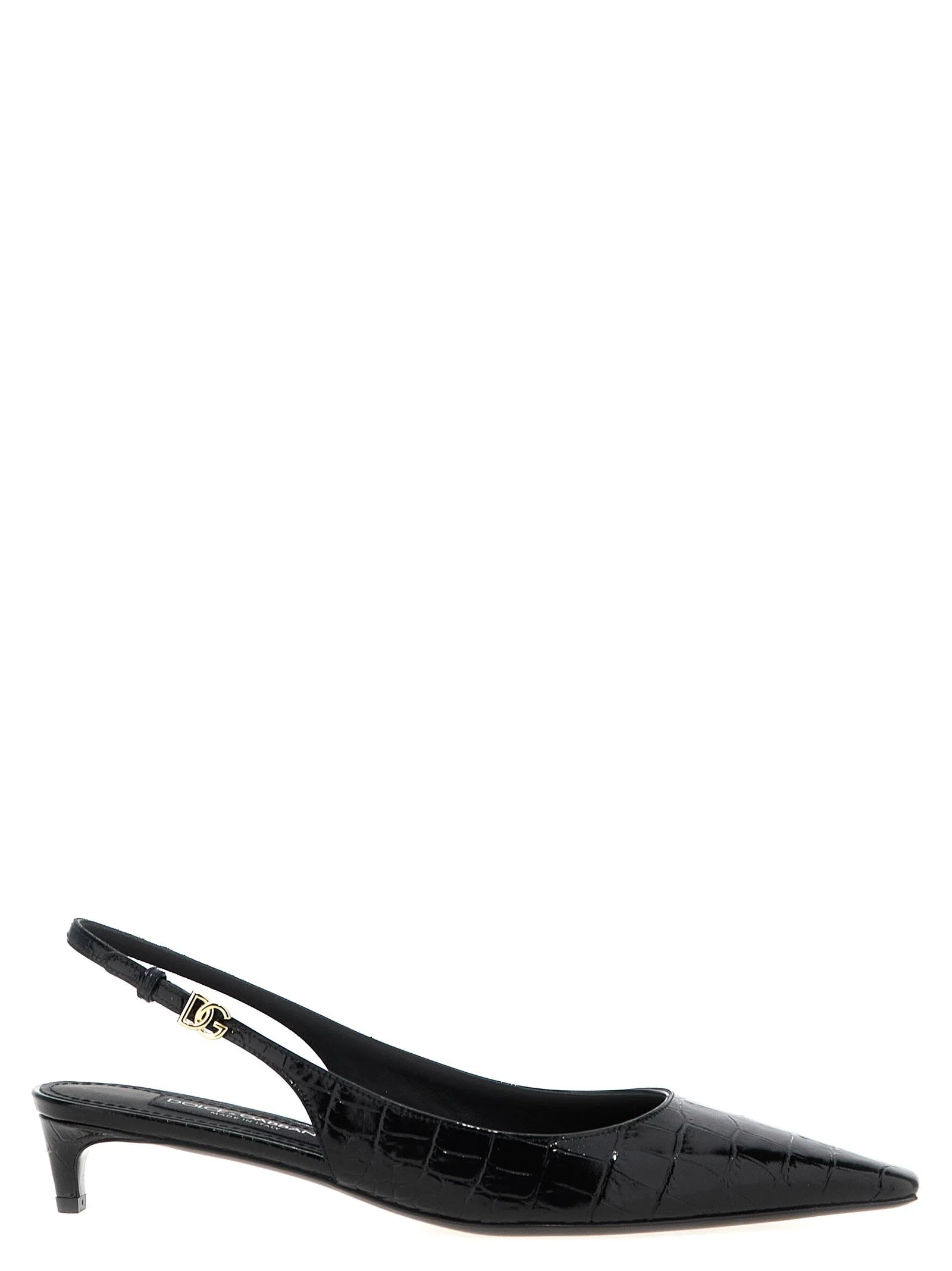 Dolce & Gabbana Black Calfskin Mid Heel Pumps