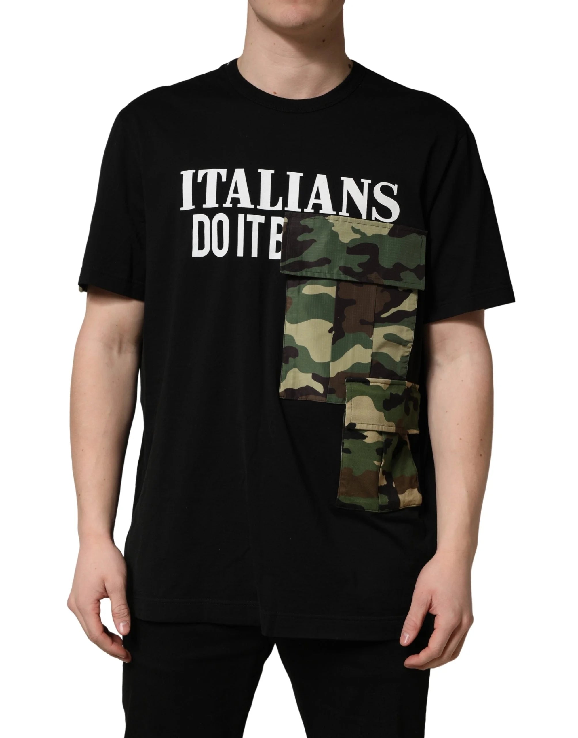 Dolce & Gabbana Black Camouflage Graphic Cotton Crewneck T-shirt - IT60 | 3XL