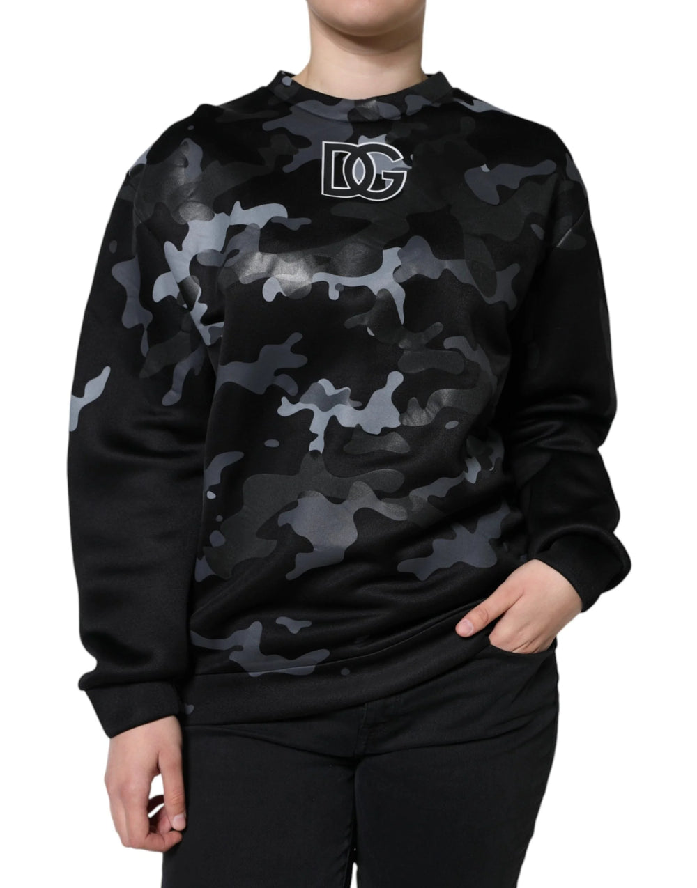 Dolce & Gabbana Black Camouflage Round Neck Sweatshirt Sweater - Sweatshirts