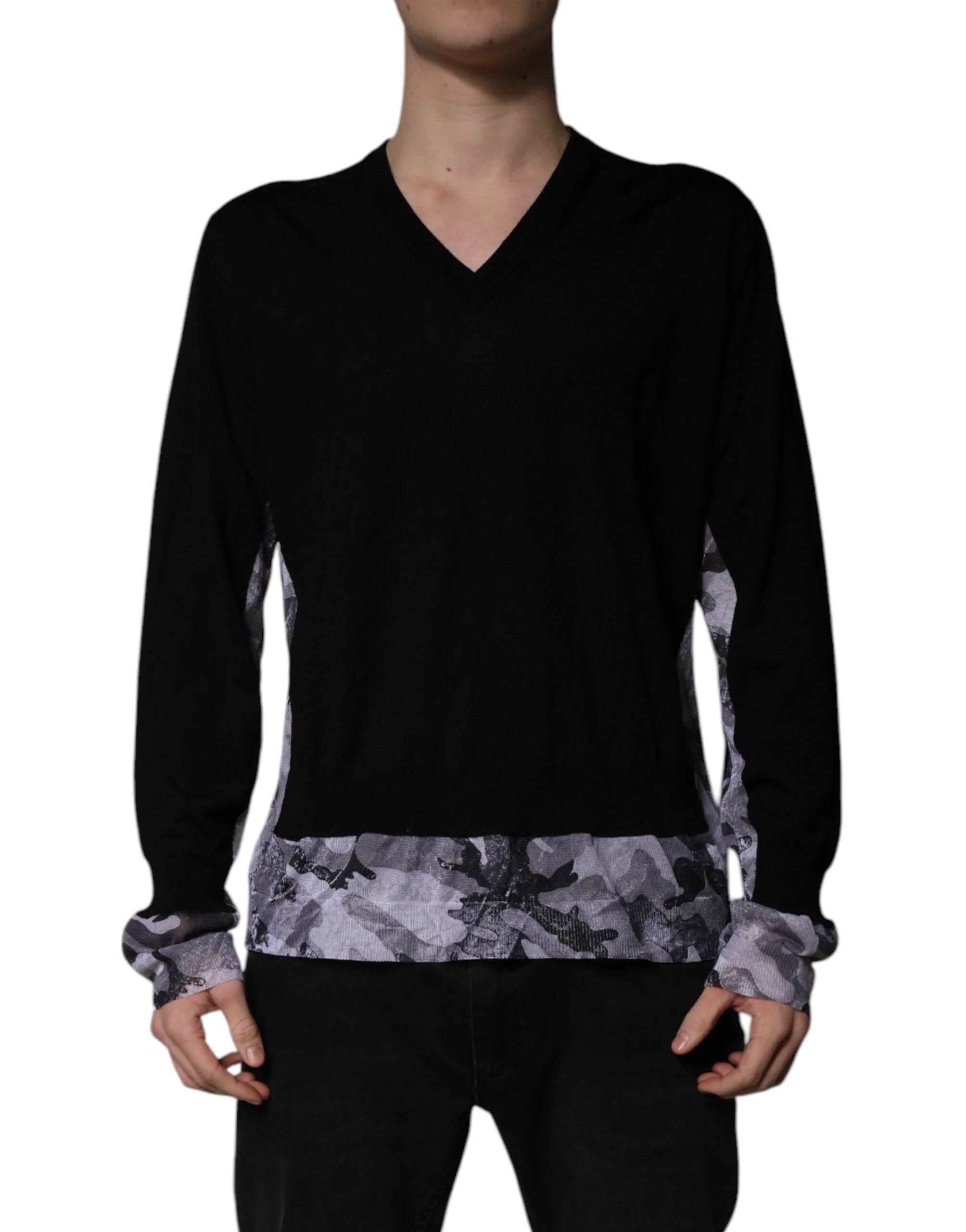 Dolce & Gabbana Black Camouflage V-neck Pullover Sweater - IT54 | XL - Sweaters