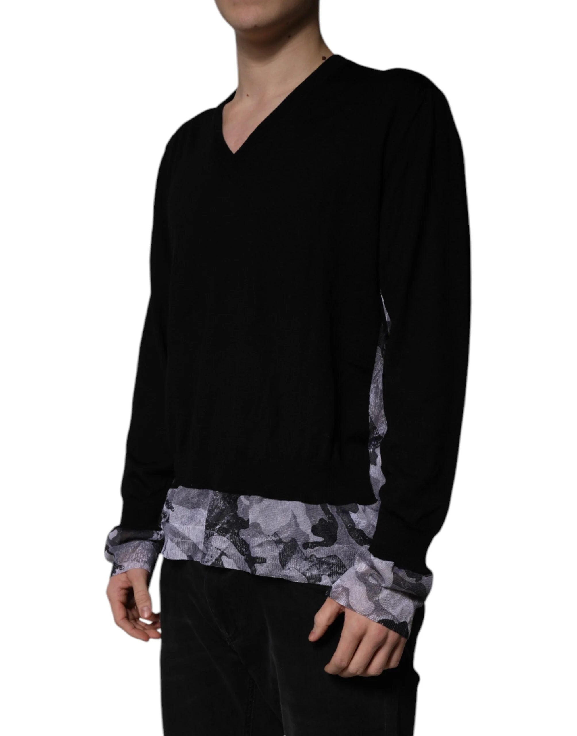 Dolce & Gabbana Black Camouflage V-neck Pullover Sweater - IT54 | XL - Sweaters