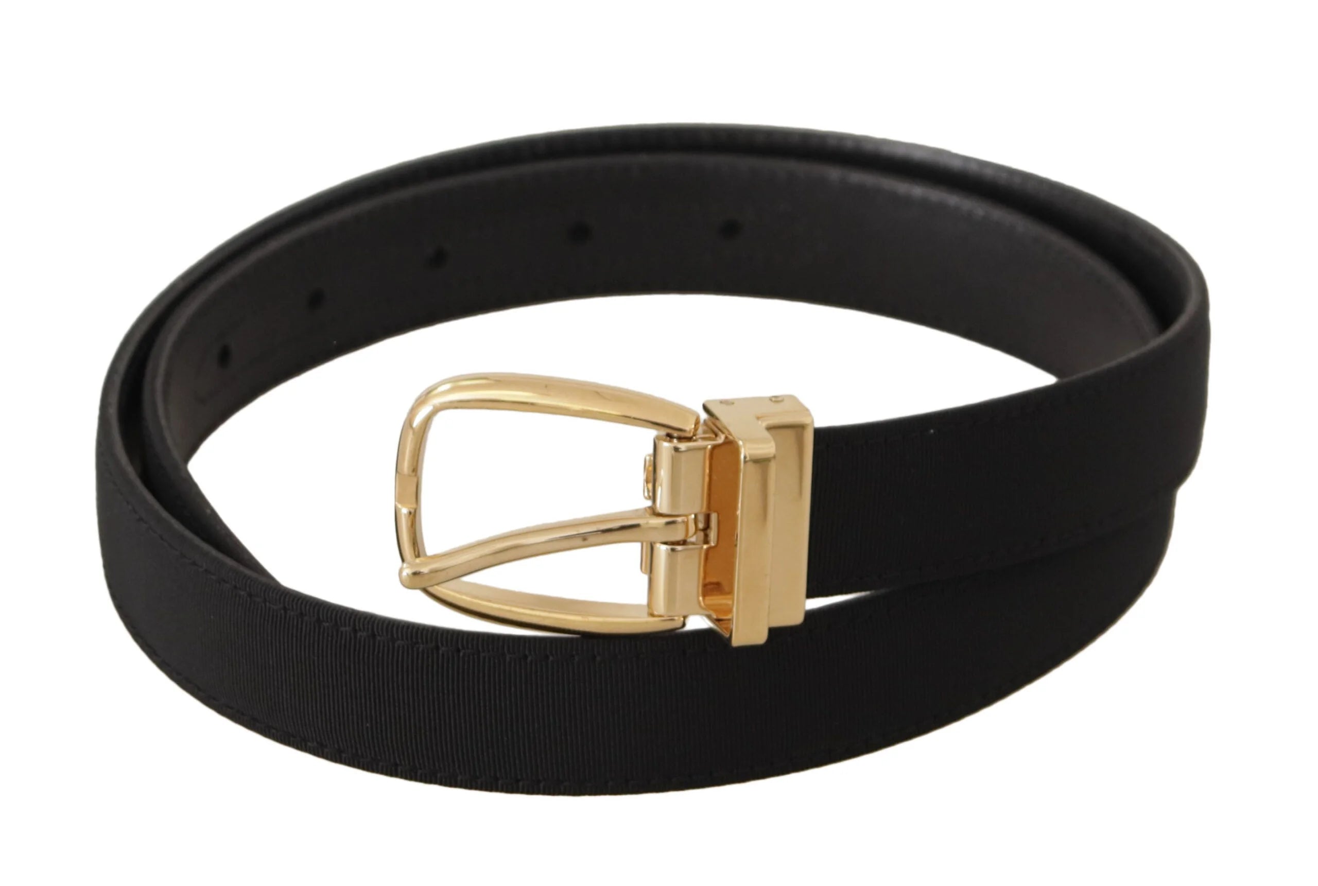 Dolce & Gabbana Black Canvas Leather Gold Metal Buckle Belt - 80 cm / 32 Inches - Belts