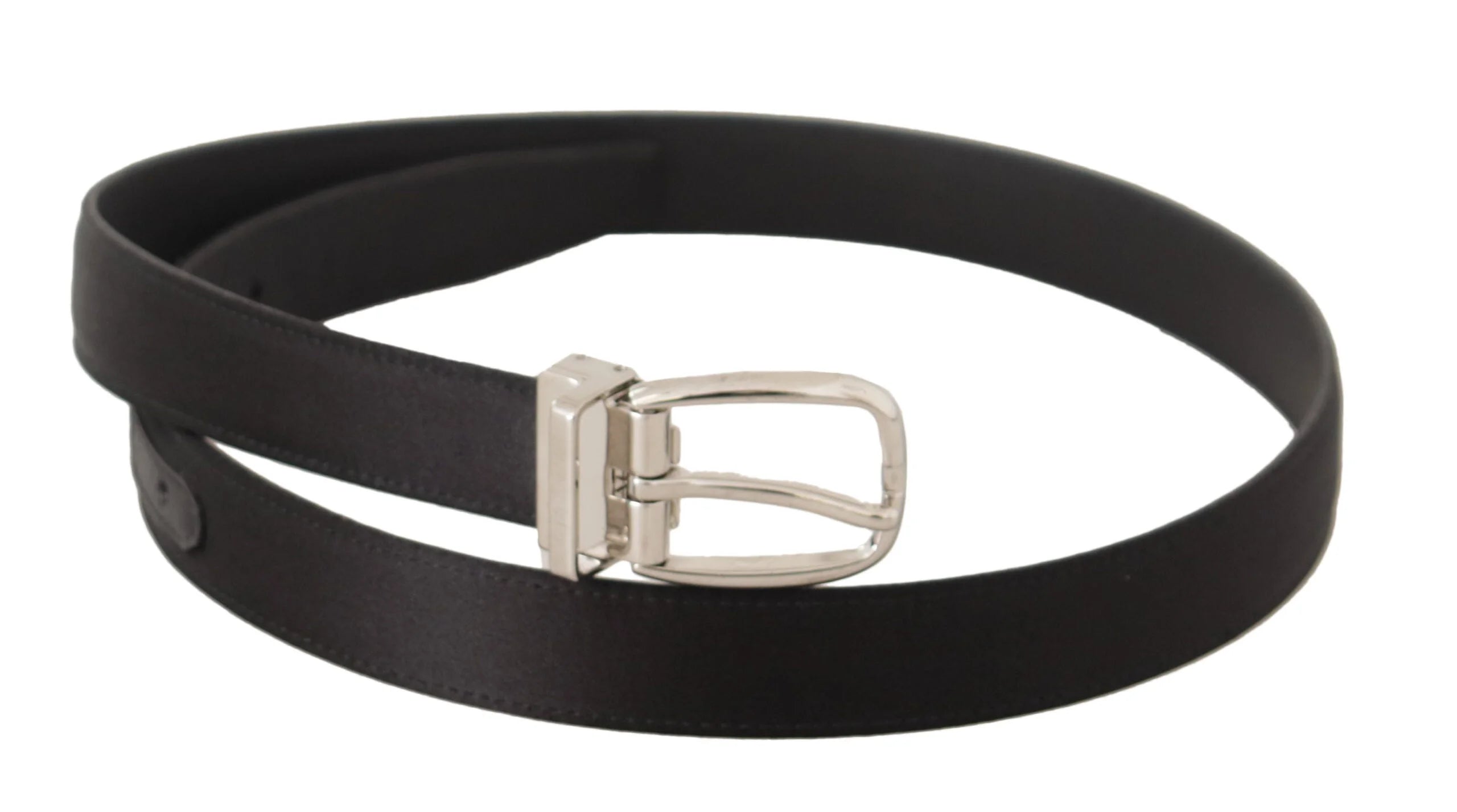 Dolce & Gabbana Black Canvas Leather Silver Logo Metal Buckle Belt - 85 cm / 34 Inches - Belts