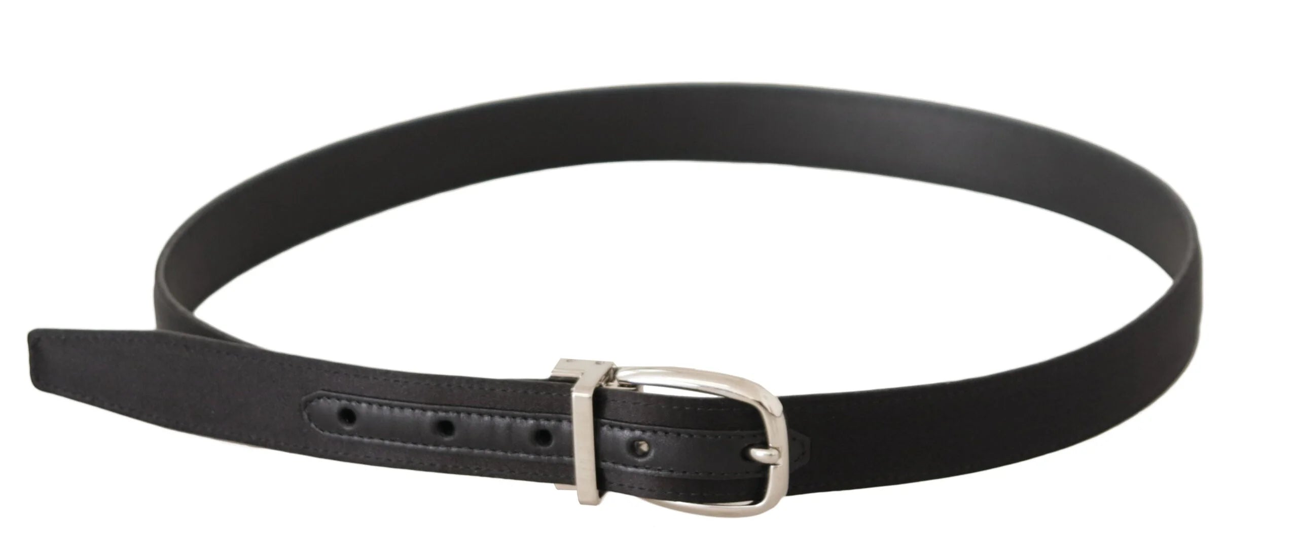 Dolce & Gabbana Black Canvas Leather Silver Logo Metal Buckle Belt - 85 cm / 34 Inches - Belts