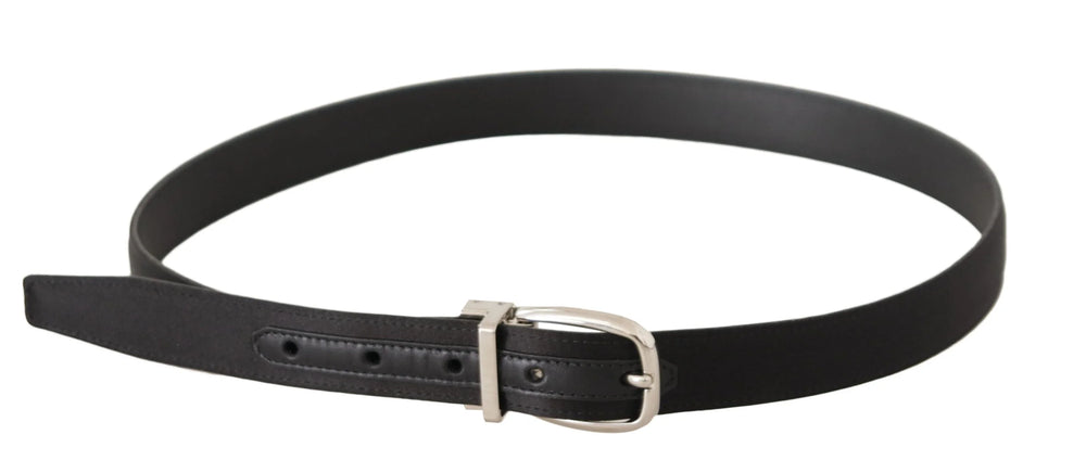 Dolce & Gabbana Black Canvas Leather Silver Logo Metal Buckle Belt - 85 cm / 34 Inches - Belts