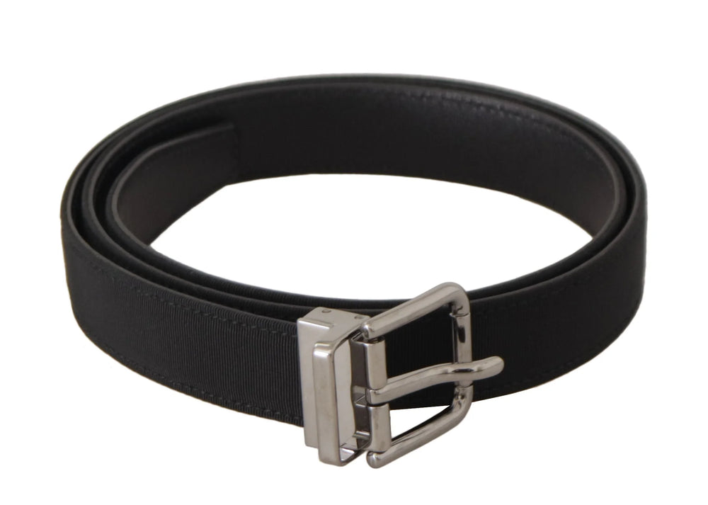 Dolce & Gabbana Black Canvas Leather Silver Metal Buckle Belt - 85 cm / 34 Inches - Belts