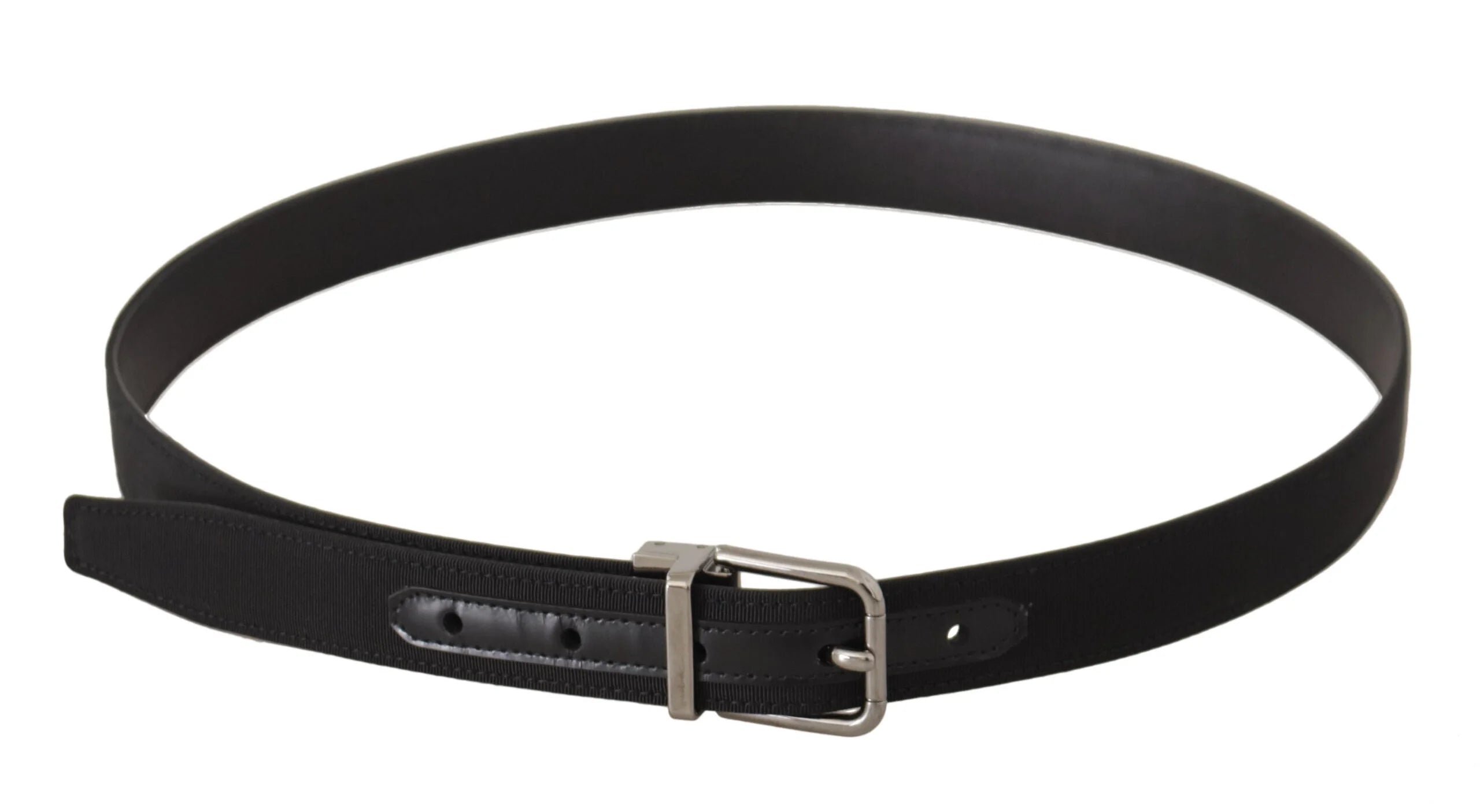 Dolce & Gabbana Black Canvas Leather Silver Metal Buckle Belt - 85 cm / 34 Inches - Belts
