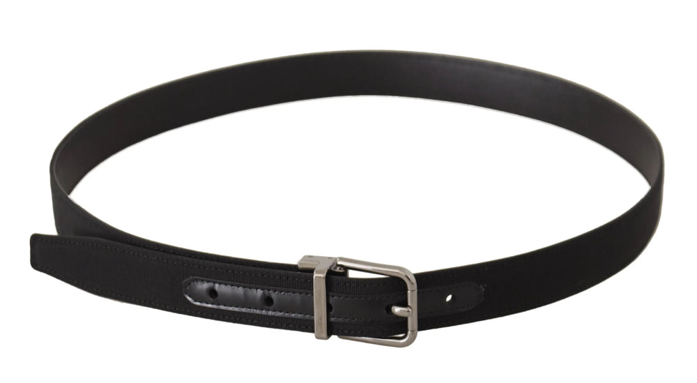 Dolce & Gabbana Black Canvas Leather Silver Metal Buckle Belt - 85 cm / 34 Inches - Belts