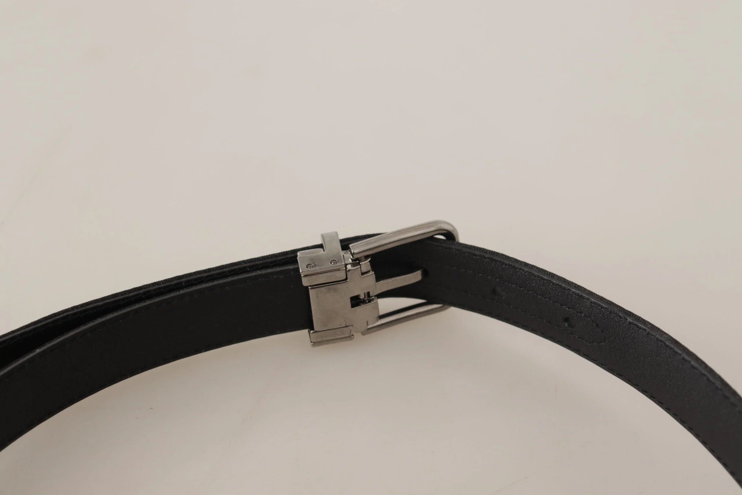 Dolce & Gabbana Black Canvas Leather Silver Tone Metal Buckle Belt - 70 cm / 28 Inches - Belts