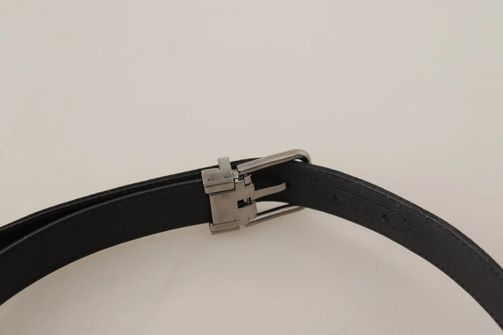 Dolce & Gabbana Black Canvas Leather Silver Tone Metal Buckle Belt - 70 cm / 28 Inches - Belts