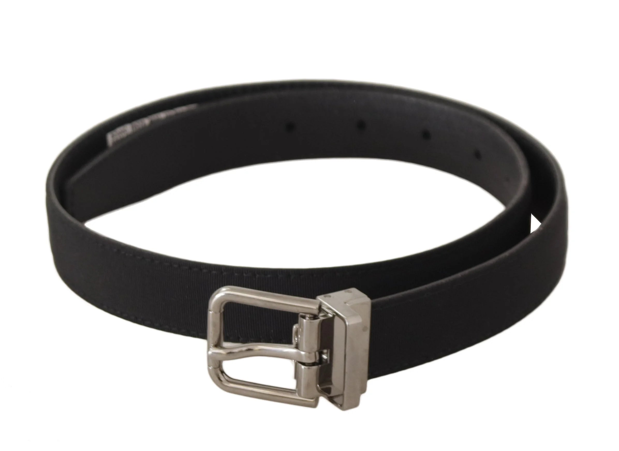 Dolce & Gabbana Black Canvas Leather Silver Tone Metal Buckle Belt - 70 cm / 28 Inches - Belts