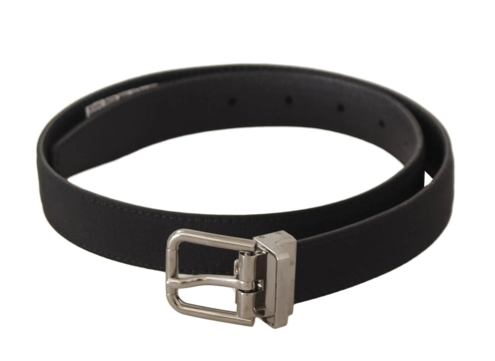 Dolce & Gabbana Black Canvas Leather Silver Tone Metal Buckle Belt - 70 cm / 28 Inches - Belts