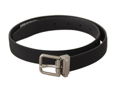Dolce & Gabbana Black Canvas Leather Silver Tone Metal Buckle Belt - 70 cm / 28 Inches - Belts