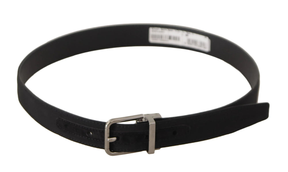 Dolce & Gabbana Black Canvas Leather Silver Tone Metal Buckle Belt - 70 cm / 28 Inches - Belts